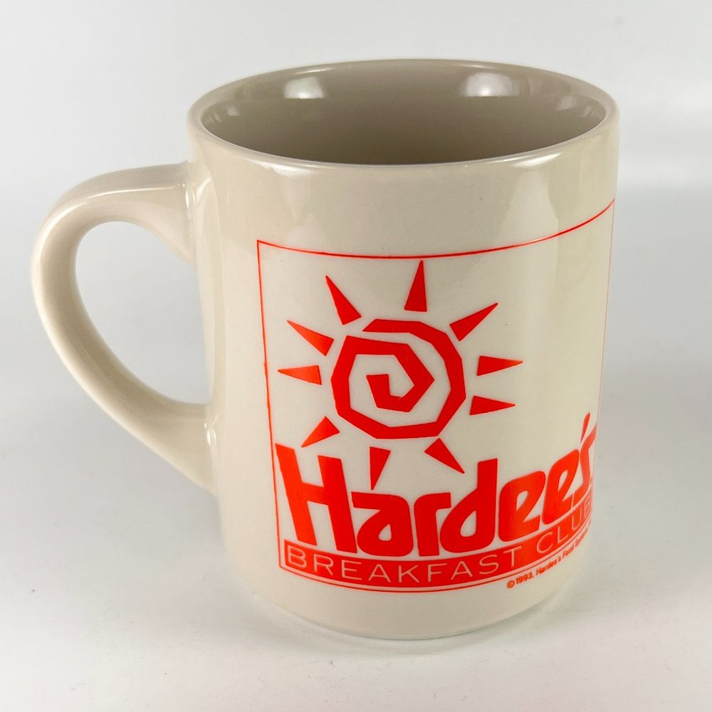 Vtg Hardees Breakfast Club Coffee Cup Mug Cream Orange Advertising Replacement